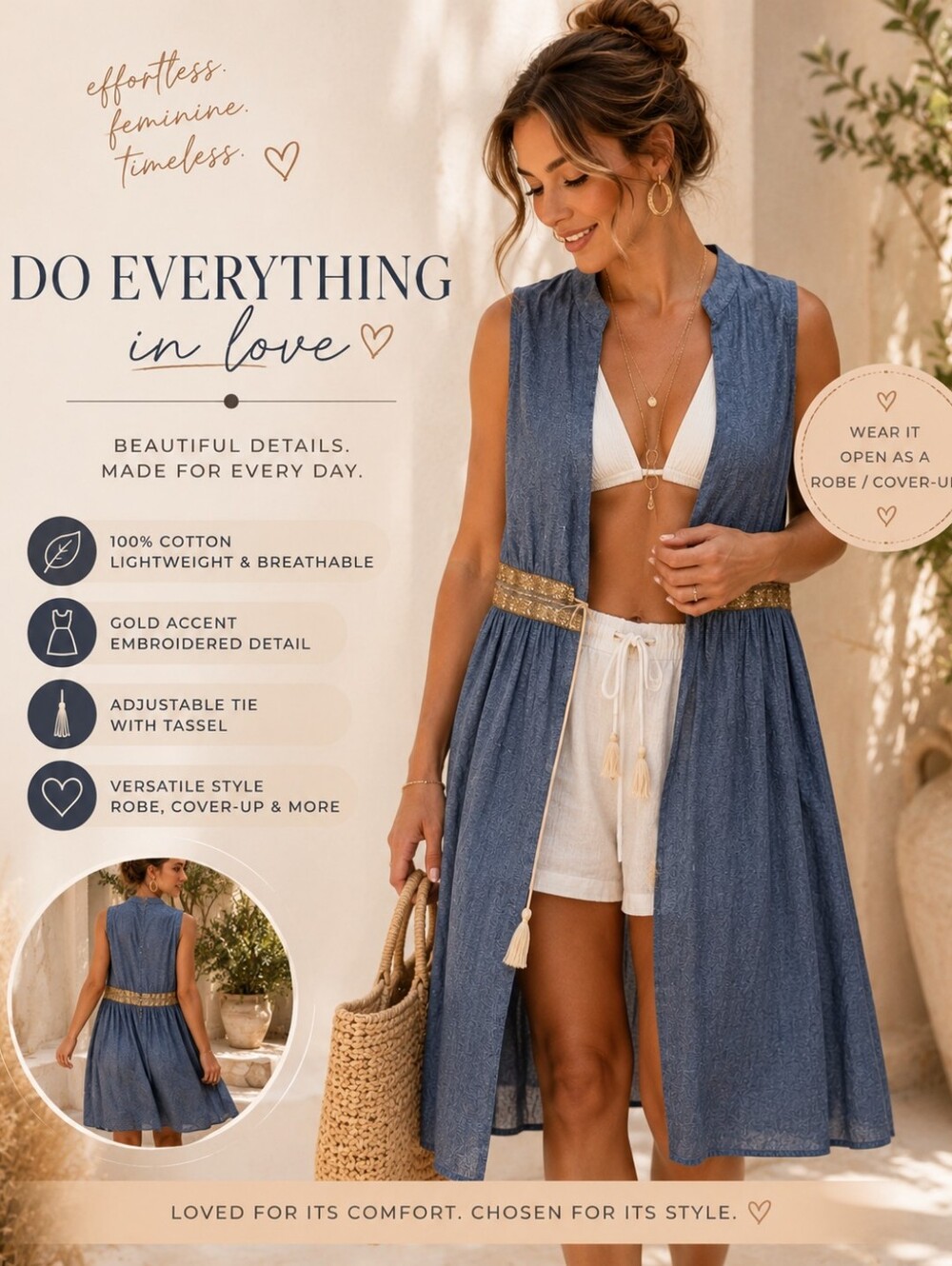 Do Everything In Love® Blue-Gray Sleeveless Dress – One Size